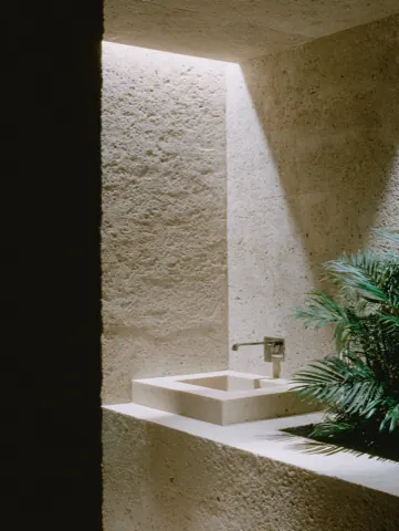 AI architectural render — luxury apartment bathroom with book-matched marble