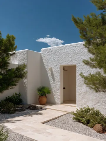 AI architectural render — Ibiza hilltop terrace and pool