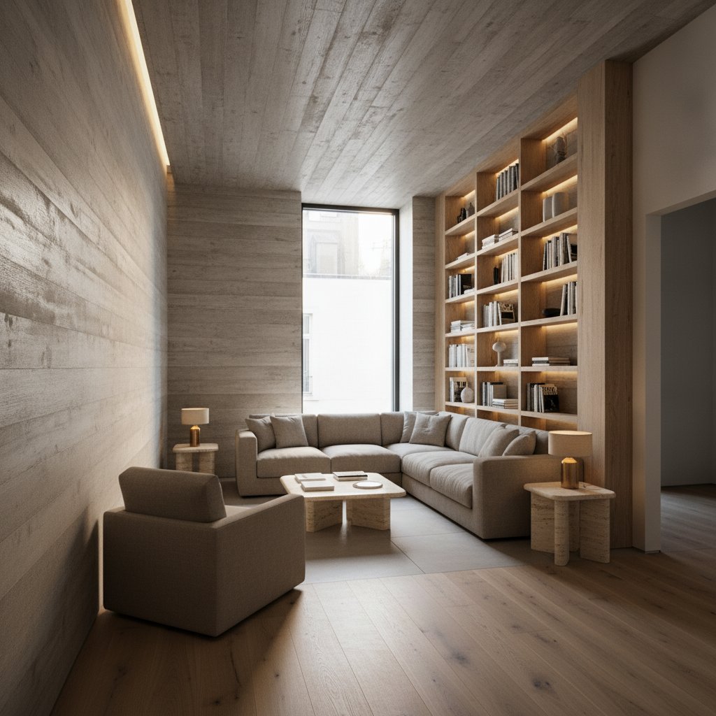 Living room in Warm Brutalism